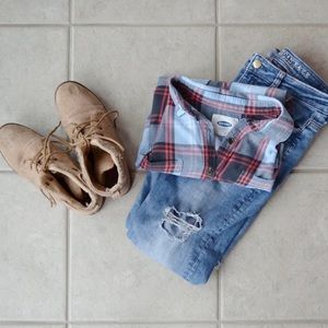 Old Navy Blue/Grey/Orange Flannel